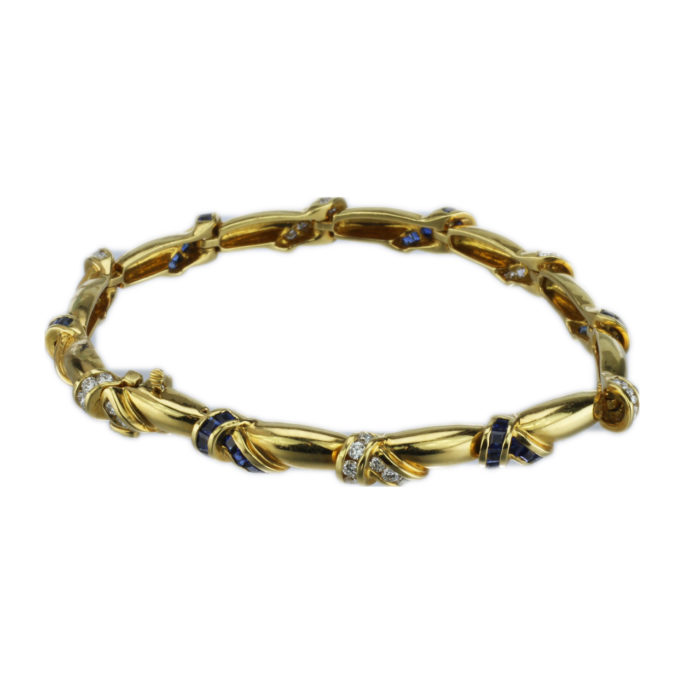 Charles Krypell 18k Gold Sapphire and Diamond Bracelet Front