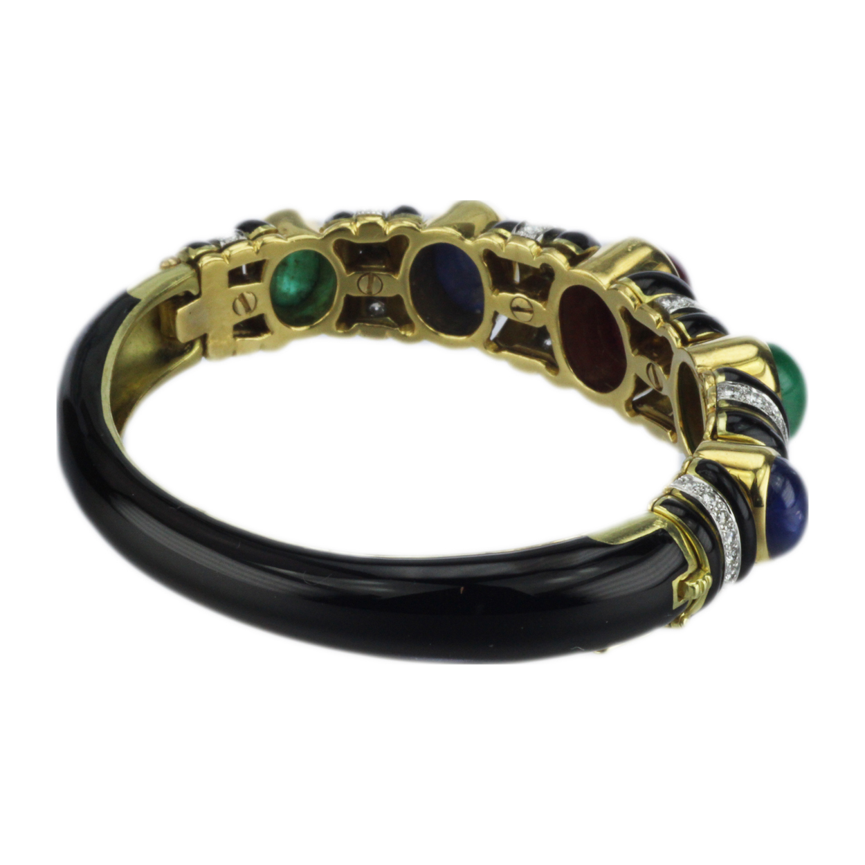 David Webb 18k Gold Diamond Ruby Sapphire and Emerald Bracelet Five