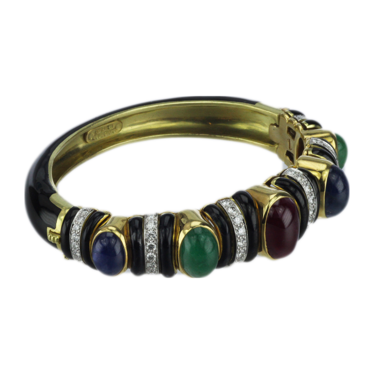 David Webb 18k Gold Diamond Ruby Sapphire and Emerald Bracelet Seven