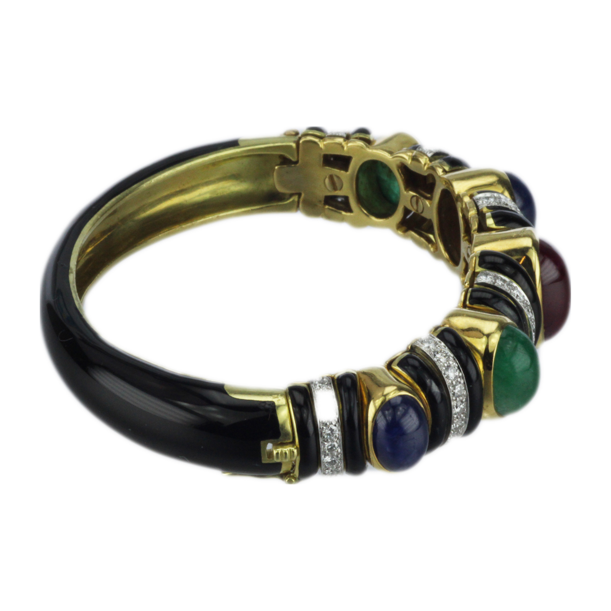 David Webb 18k Gold Diamond Ruby Sapphire and Emerald Bracelet Size