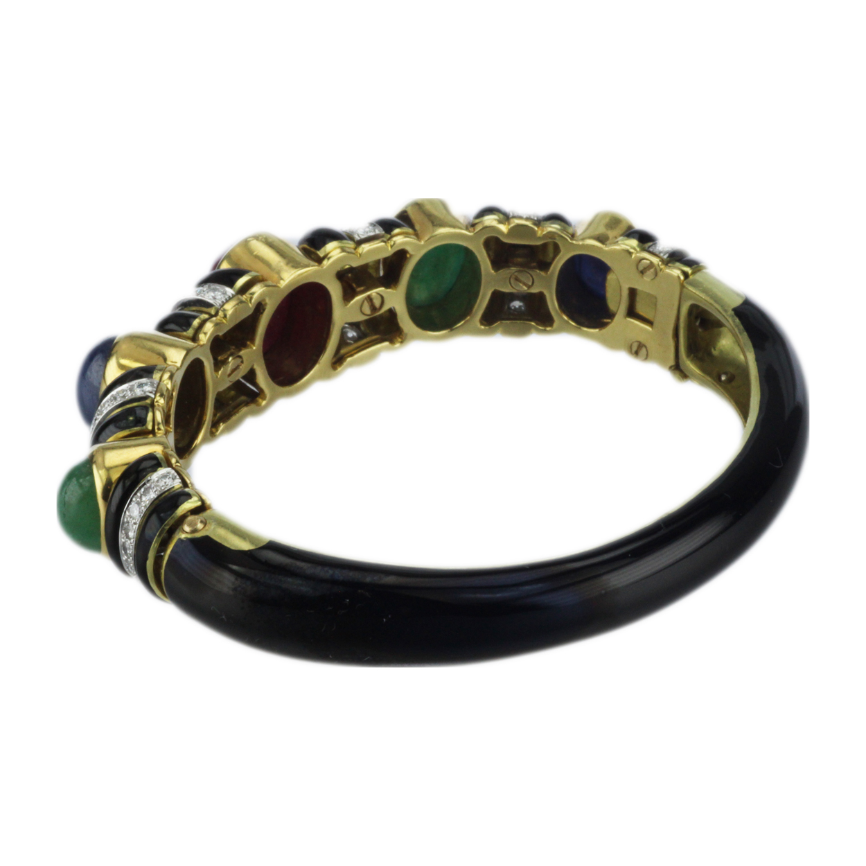 David Webb 18k Gold Diamond Ruby Sapphire and Emerald Bracelet Three