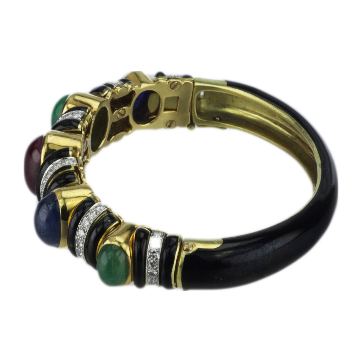 David Webb 18k Gold Diamond Ruby Sapphire and Emerald Bracelet Two