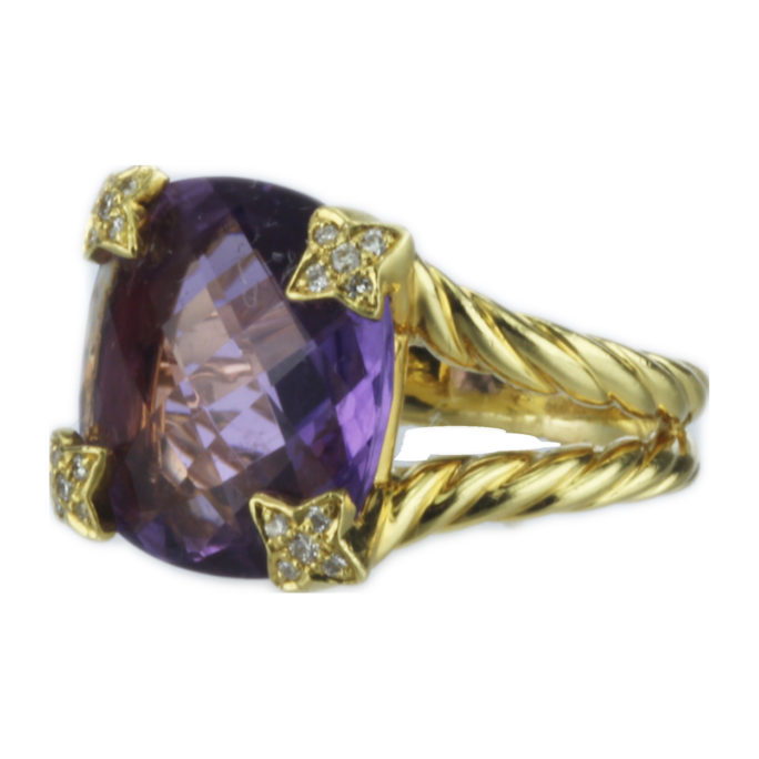 David Yurman 18k Gold Amethyst and Diamond Ring Main