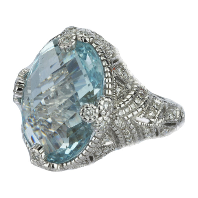 Judith Ripka 18k Gold Diamond and Aquamarine Ring Main