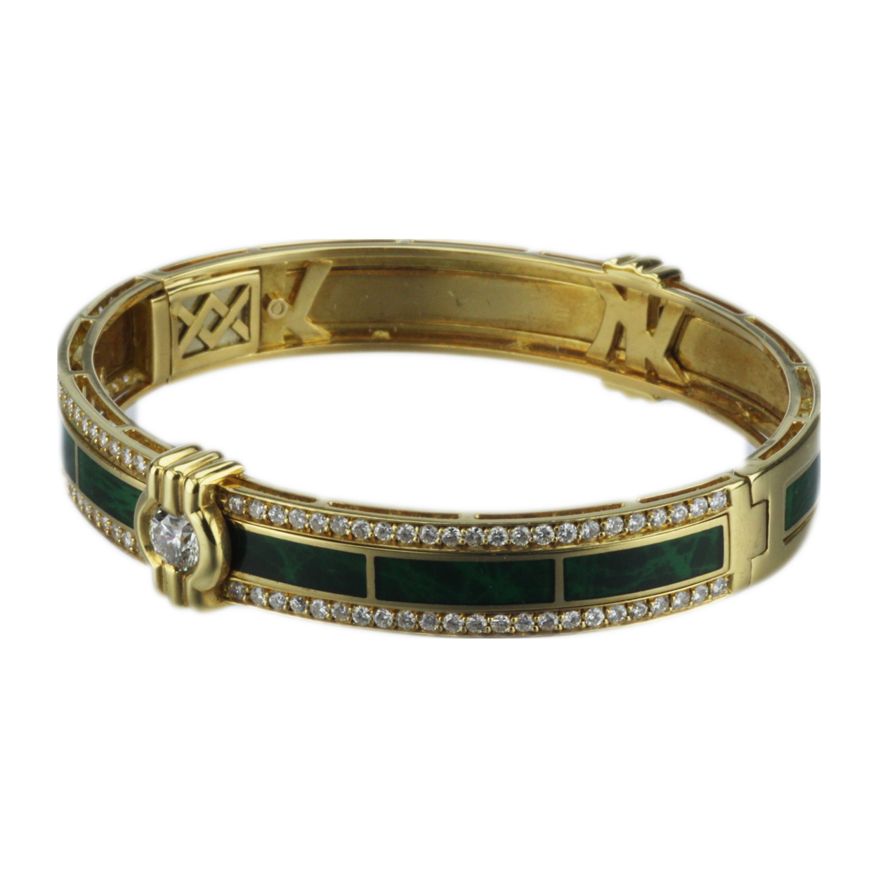 Korloff 18k Gold Diamond and Green Enamel Cuff Bracelet One