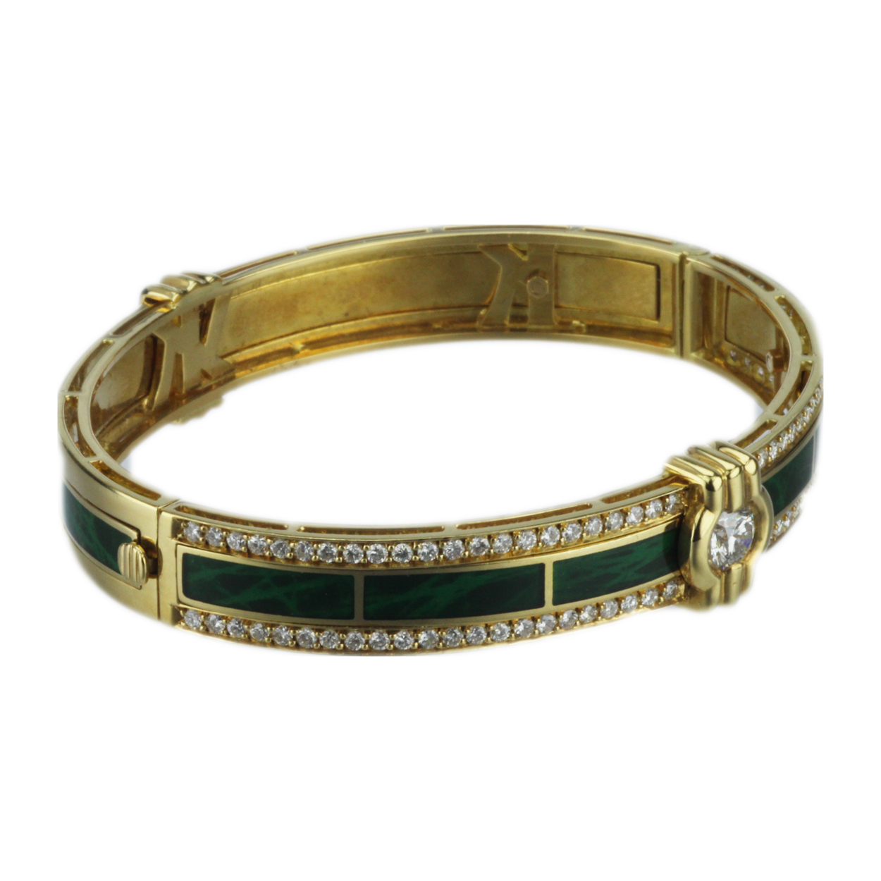 Korloff 18k Gold Diamond and Green Enamel Cuff Bracelet Seven