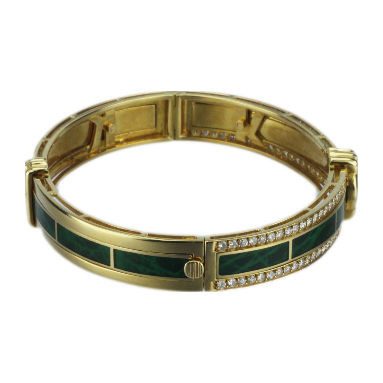 Korloff 18k Gold Diamond and Green Enamel Cuff Bracelet Size