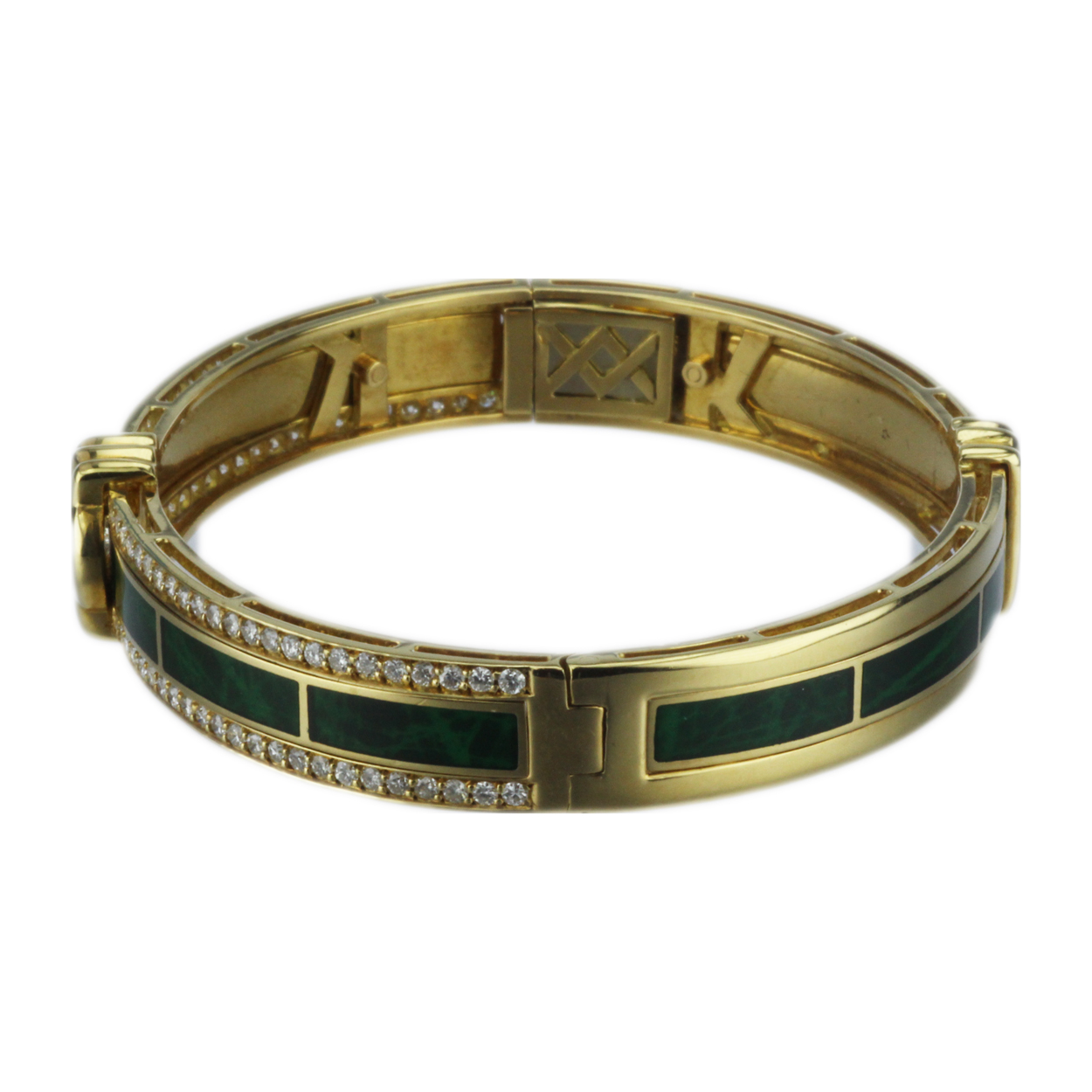 Korloff 18k Gold Diamond and Green Enamel Cuff Bracelet Two