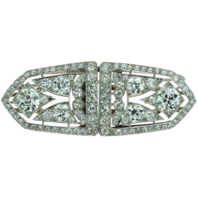 Diamond and Platinum ART DECO DOUBLE CLIP BROOCH