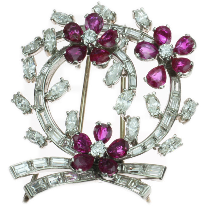 Platinum Diamond and Ruby Pin