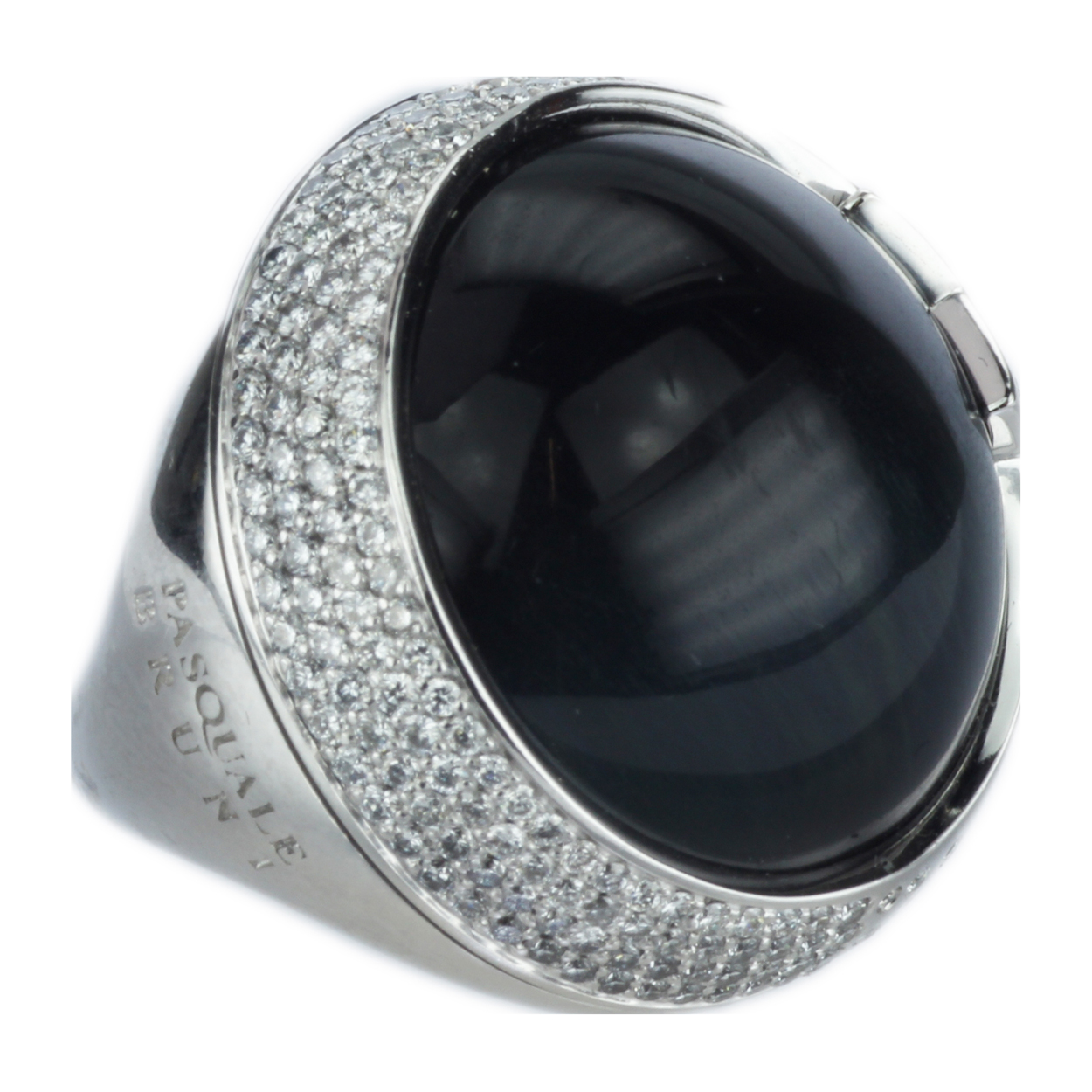 Pasquale Bruni 18k Gold Black Tigers Eye and Diamond Ring Six