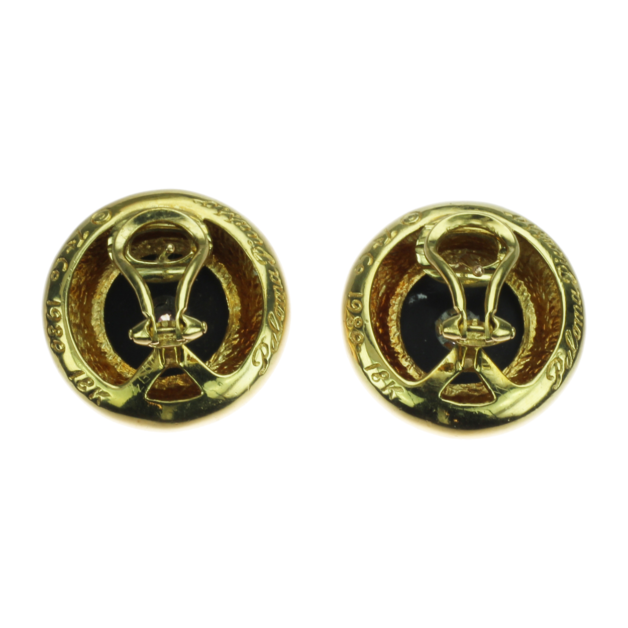 Tiffany And Co 18k Gold Diamond and Black Onyx Earrings Back