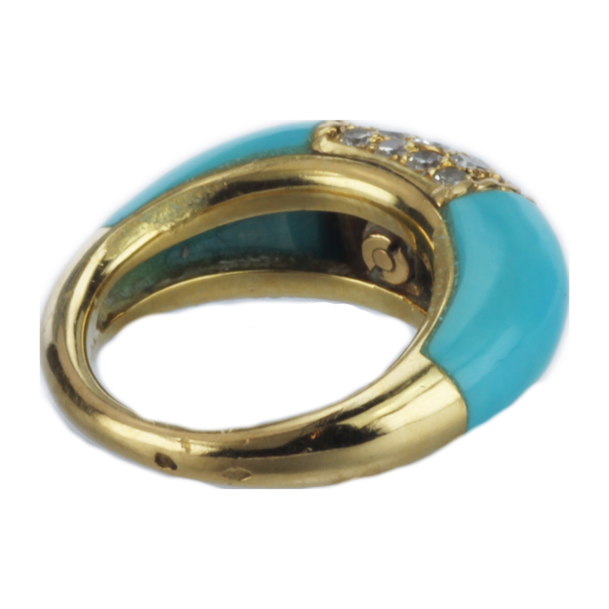 Van Cleef And Arpels 18k Gold Turquoise and Diamond Ring Four