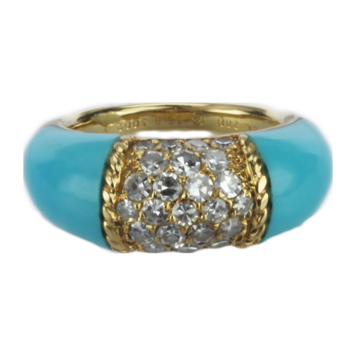 Van Cleef And Arpels 18k Gold Turquoise and Diamond Ring Front