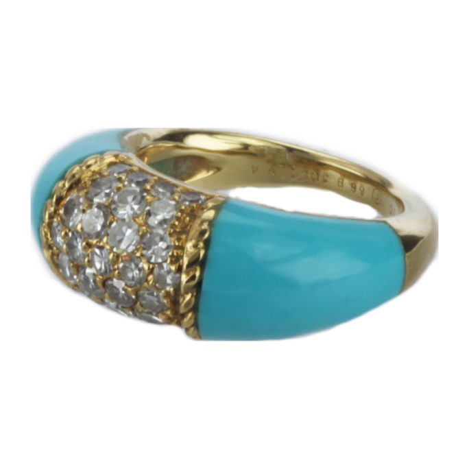 Van Cleef And Arpels 18k Gold Turquoise and Diamond Ring Main