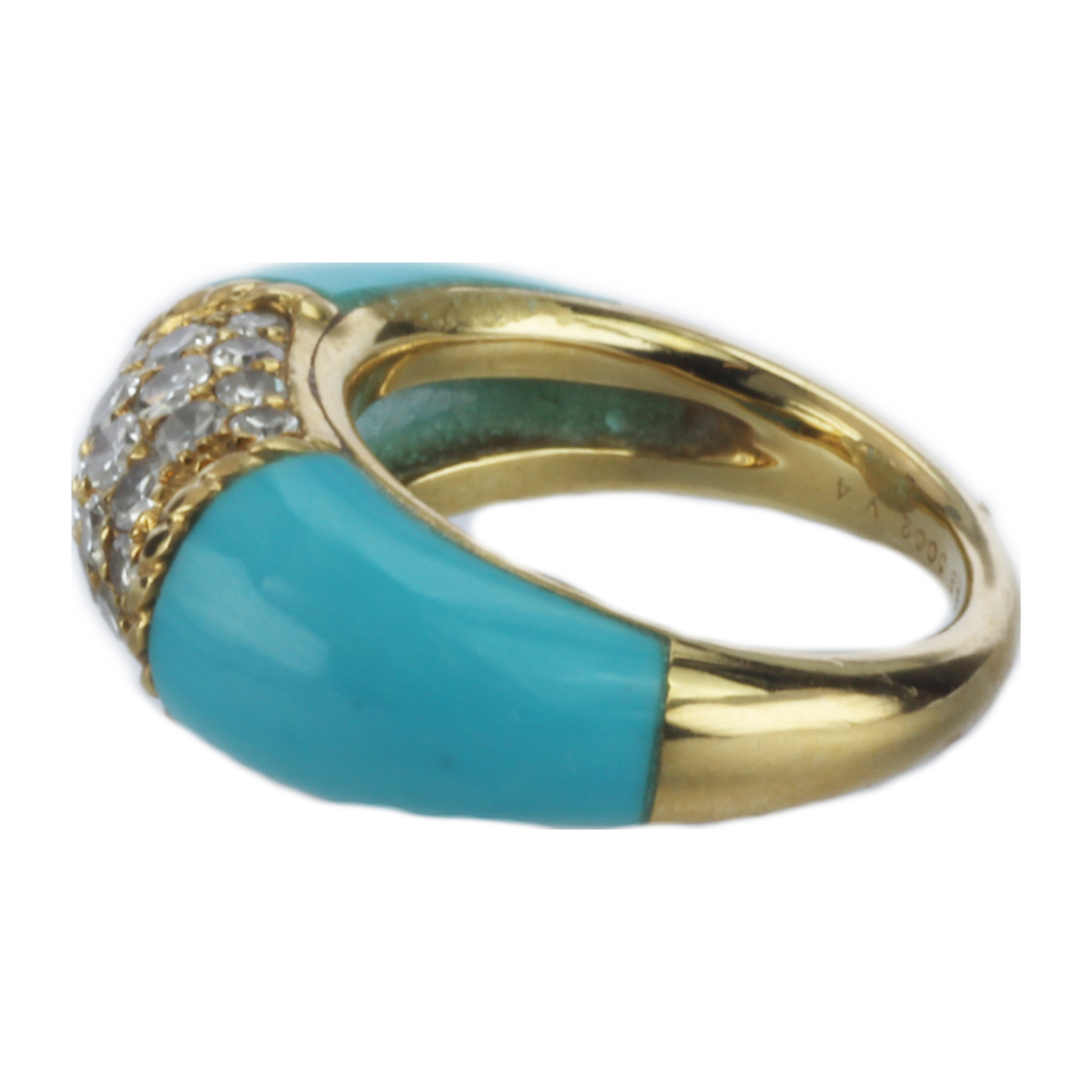 Van Cleef And Arpels 18k Gold Turquoise and Diamond Ring One