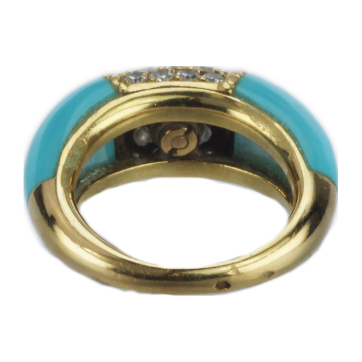 Van Cleef And Arpels 18k Gold Turquoise and Diamond Ring Three