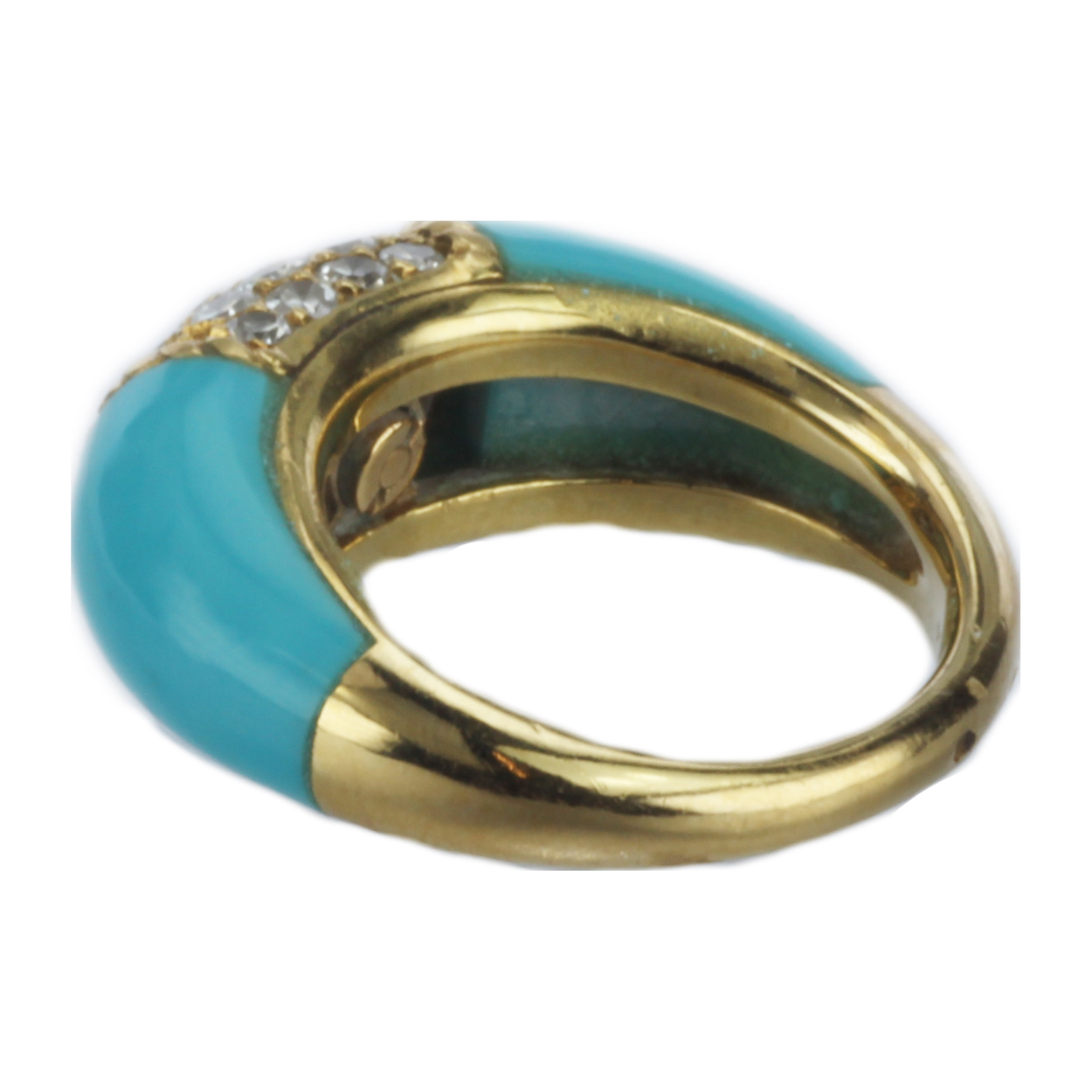 Van Cleef And Arpels 18k Gold Turquoise and Diamond Ring Two